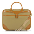 Hot selling cow leather canvas briefcase large capacity waterproof messenger tote bag